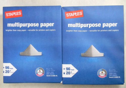 2 Staples 500 Sheet Reams Multipurpose Printer Copy 8.5x11 Paper Lot MAKE OFFER