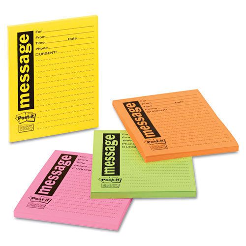 72 Post-it Super Sticky Message Pads, 3-7/8 x 4-7/8, Lined, Neon, 50-Sheet Pads