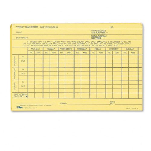 TOPS Employee Time Report Card, Weekly, 6 x 4, 100/Pack, PK - TOP3017