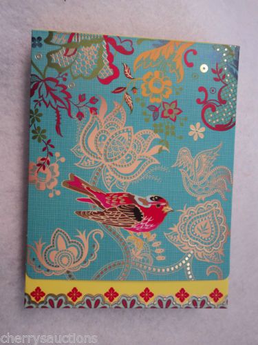 RED BIRD metallic floral 75 sheet MINI NOTEPAD note pad magnet purse