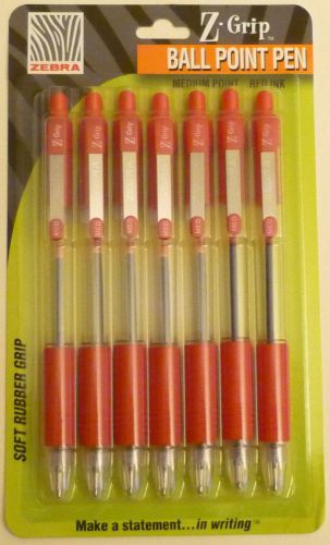 Zebra Z-Grip Ballpoint Pens Rubber Grip Medium Point 1.0mm - 7 pack Red Ink