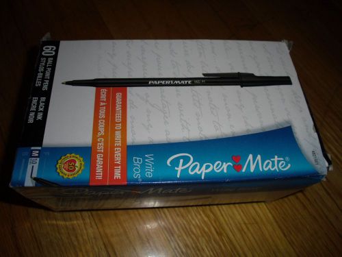 New ! 60PK Paper Mate Ballpoint Stick Pens, Black - Medium 4621401