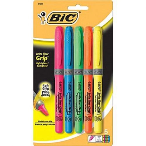 BIC® Brite Liner® Grip Highlighters, Assorted, 5/Pack