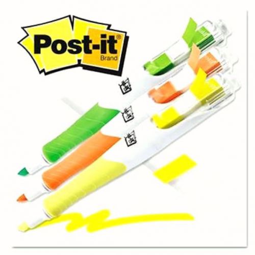 POST IT-3M 689HL3FL Flag Highlighter, 50 3/8&#034; Flags, 3/PK, Yellow/Green/Orange