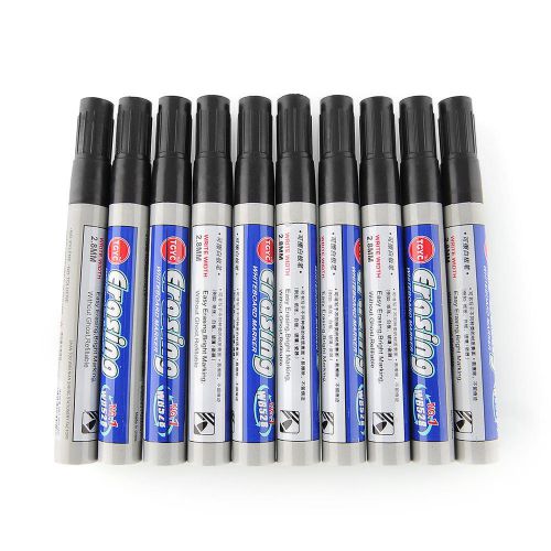 Financial 10x Fine Nip Black Whiteboard Marker Pens Dry Wipe Easy Erase Erasable