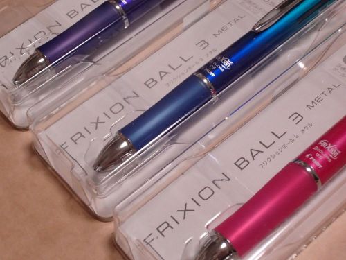 3 pilot frixion ball3 metal violet /blue/pink body with refill - 0.5 mm for sale