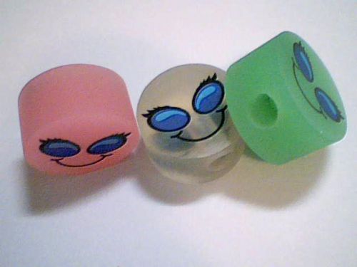 3 Happy Face Pencil Toppers by Moon Products, Inc. NWOT Double-sided