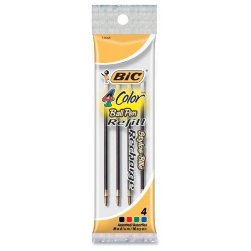 Bic 4-color Retractable Pen Refills - Medium Point - Assorted - 4 / Pack (MRM41)