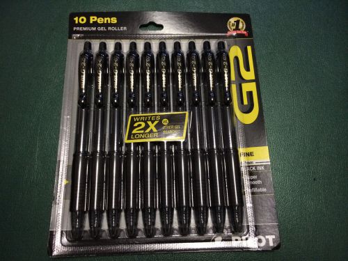10 G2 Pilot Gel Ink Black Fine Point (0.7) Rolling Ball Pens