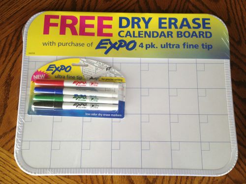 NEW EXPO Dry Erase Calendar Board w/4pk Ultra Fine Dry Erase Markers