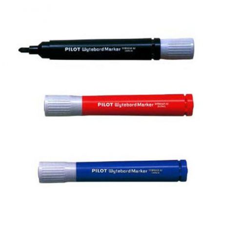 SET 3 PILOT DRYWIPE WHITEBOARD MARKER PENS RED BLACK &amp; BLUE ONE OF EACH COLOUR