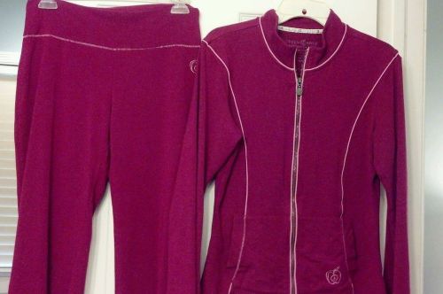 ~green apple~ berry pink yoga zip jacket + crop/capri pants l 8/10 nwt shirt top for sale