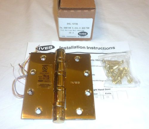 1 Ives 5BB1HW 5&#034; X 4.5 605 TW8 US3 Electric Thru-Wire Mortise Hinge BRIGHT BRASS