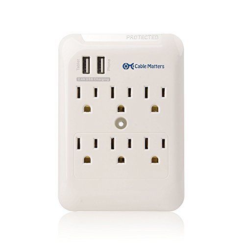 Cable Matters 6-Outlet Wall Mount Surge Protector with 2.4A Dual USB Charging
