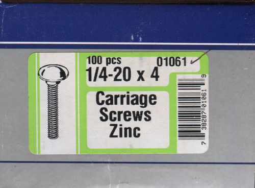 Fastener 1/4&#034;-20 x 4&#034; carriage bolts zinc - box of 100 ~ closeout priced for sale