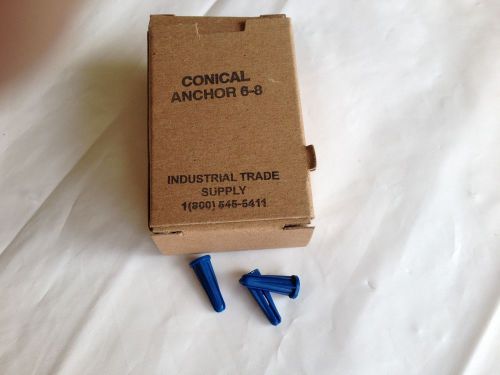 NEW(BOX OF 100) INDUSTRIAL TRADE SUPPLY CONICAL 6-8 PLASTIC ANCHORS 3/4 INCH