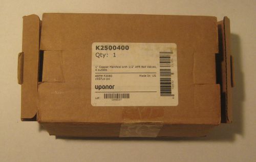 Uponor 1&#034; copper Manifold with 1/2&#034; APR Ball Valves 4 outlet ports APR ends NIB
