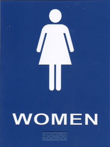 ADA BRAILLE &#034;WOMEN&#034; blue sign  #P109  6&#034;x8&#034;