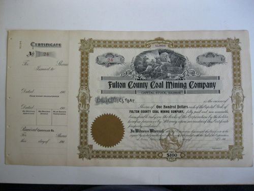 EARLY 1900&#039;s FULTON COUNTY ILLINOIS COAL MINING COMPANY STOCK CERTIFICATE
