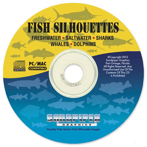 Fish silhouettes - diy etching stencil clip art cd for sale