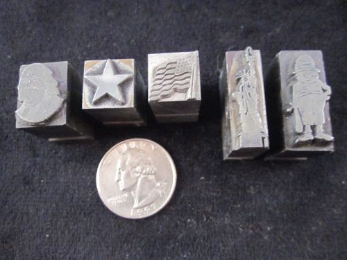 Vintage Letterpress Solid Metal Printers Block Stamps Lot of 5 Patriotic
