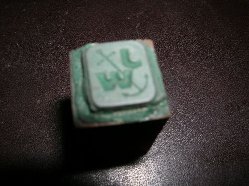 Printing Block WOOD PEWTER Stamp L W  Emblem With anchor 1/2 x 1/2&#034;