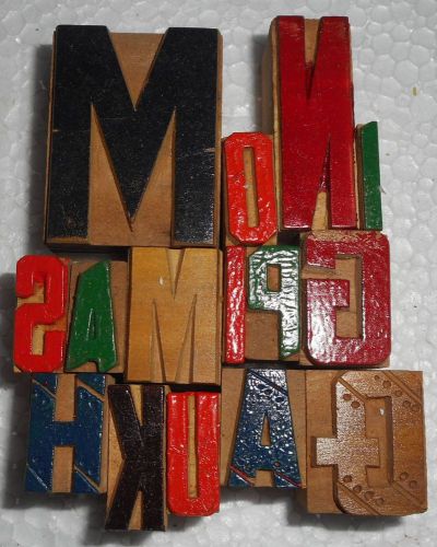 &#039;Lot Of 15&#039; Letterpress Wood Type Used Hand Crafted Made In India B1028
