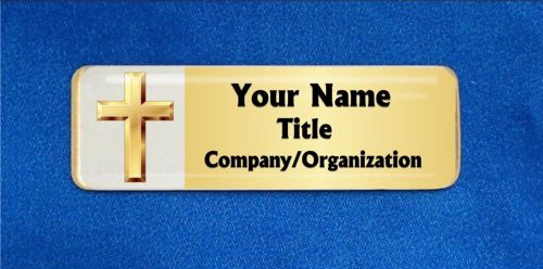 Cross gold custom personalized name tag badge id religious church pastor christ for sale