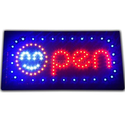 Bright animated OPEN shop LED Store Bar Cafe pub 19 x 10&#034; Smile Sign Smiley Face