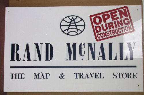 Used rand mcnally-the map &amp; travel store business fiberglass plastic sign for sale
