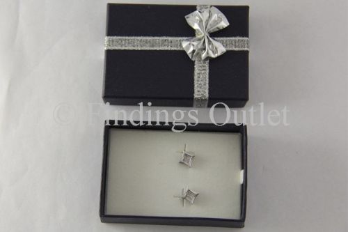 Linen Bow Tie Blue Large Earring Gift Boxes With Flocked Foam Insert - 1 Dozen