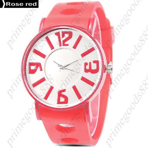 Round case rubber band  analog quartz lady ladies wristwatch women&#039;s rose red for sale