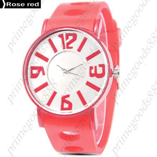 Round Case Rubber Band  Analog Quartz Lady Ladies Wristwatch Women&#039;s Rose Red