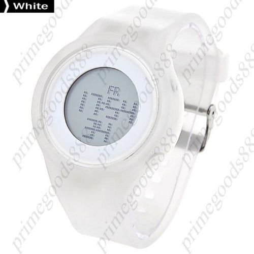 Unisex Sports Digital Wrist Watch with Rubber Band Back light in White