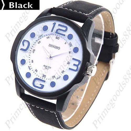 Stylish Round Case Quartz Wrist PU Leather Men&#039;s Free Shipping Black Wristwatch