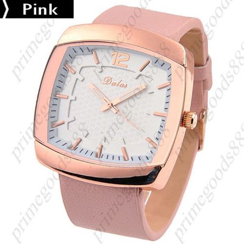 Square Synthetic Leather Lady Ladies Wrist Quartz Wristwatch Women&#039;s Pink