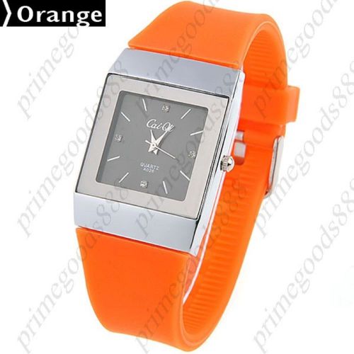 Square Analog Quartz Wrist Watch Resin Strap in Orange Free Shipping
