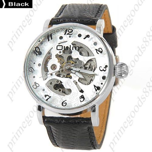 Self winding auto mechanical see through wrist analog men&#039;s wristwatch black for sale