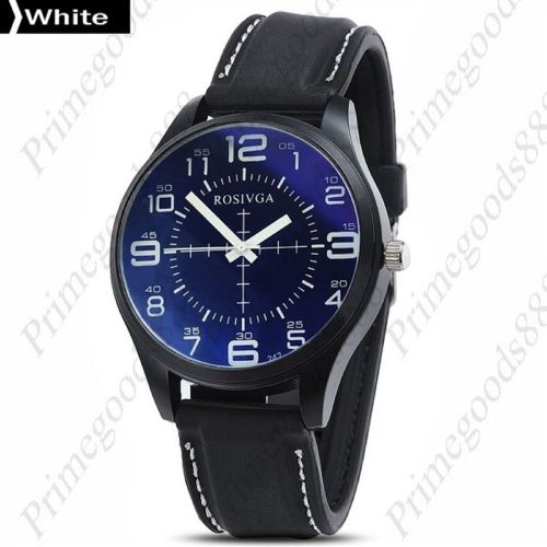 Blue Glass Sniper Dial Black Rubber Quartz Wrist Wristwatch Men&#039;s White