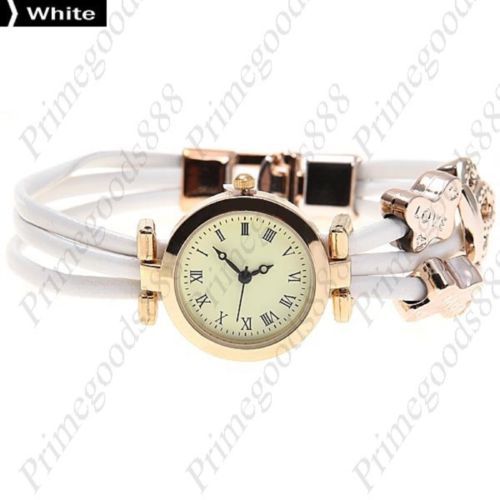 Charm Spaghetti PU Leather Round Analog Quartz Wrist Wristwatch Women&#039;s White