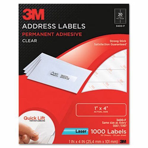3m Permanent Adhesive Clear Laser Mailing Labels, 1 x 4, 1000/Pack (MMM3400F)