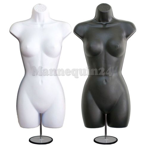 Black &amp; white mannequin body forms (2 pcs) w/stand woman&#039;s clothing display for sale
