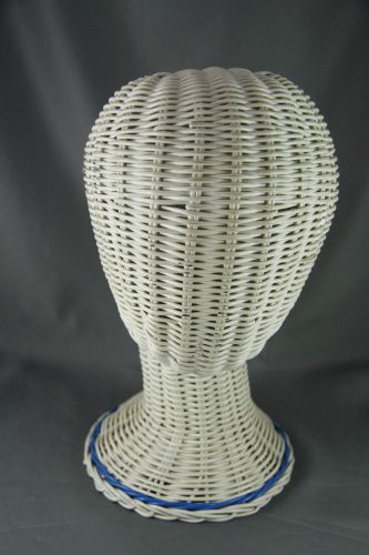 Vintage Wicker Mannequin Head White Store Wig Holder Hat Display Plastic Coated