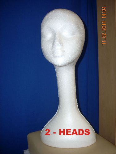 WHITE LONG NECK  (19&#034; TALL ) STYROFOAM MANNEQUIN WIG / HAT DISPLAY  (2-heads)