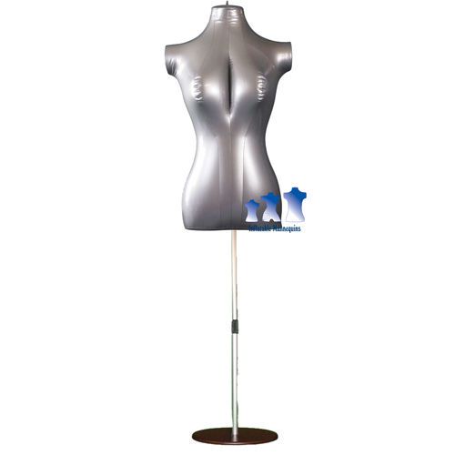 Inflatable Female Torso Mid-Size, Silver and Aluminum Adjustable Stand, Brown