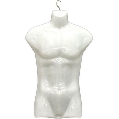 Hollow Plastic Male Torso Form with Metal Swivel Hook White Retail Display