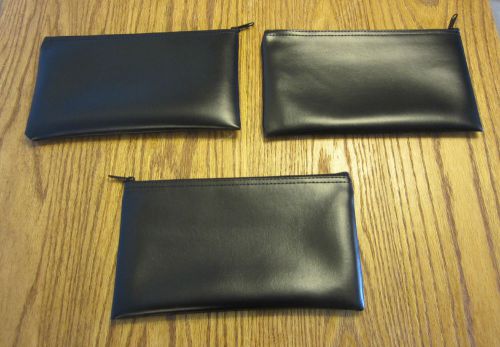 3 BLACK VINYL ZIPPER BANK BAGS MONEY JEWELRY POUCH COIN CURRENCY WALLET COUPONS