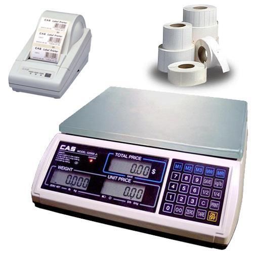 Cas jr-s-2000-60 ntep scale 60 x 0.01 lb w/printer &amp; case of labels for sale