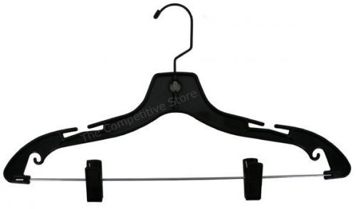 14&#034; Plastic Child Suit Hanger Black With Plastic Clips - Box Of 100 Pcs