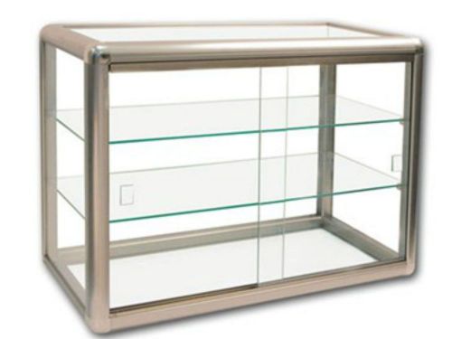 Glass Countertop Display Case Store Fixture Showcase . 3 Shelf, Key/Lock. Bronze
